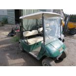 EZGO PETROL ENGINED GOLF BUGGY. GREEN COLOURED. WHEN TESTED WAS SEEN TO RUN, DRIVE, STEER AND BRAKE