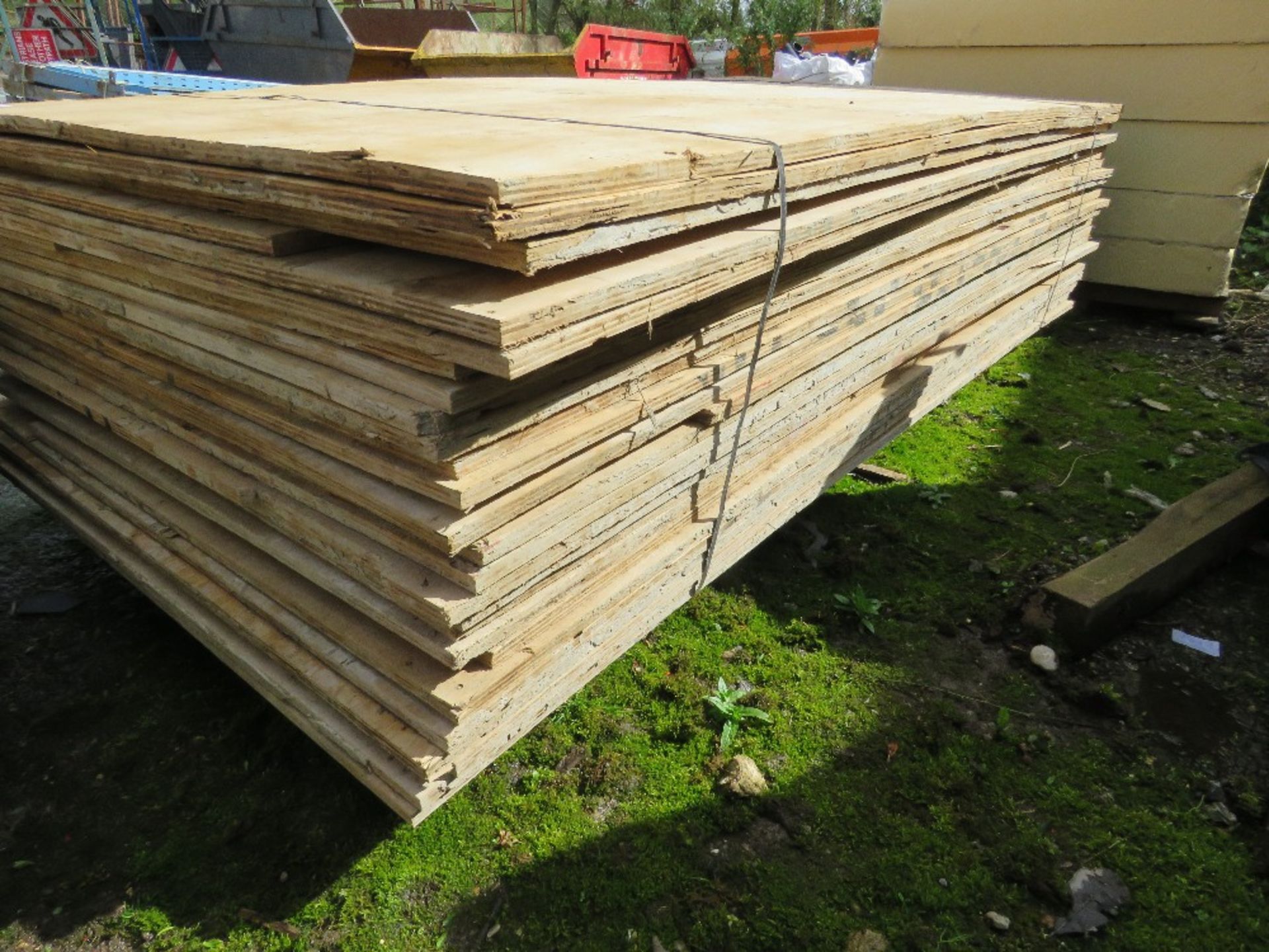 STACK OF APPROXIMATELY 25NO PRE USED PLYWOOD SHEETS, ASSORTED SIZES, FULL AND PART SHEETS. SOURCED F