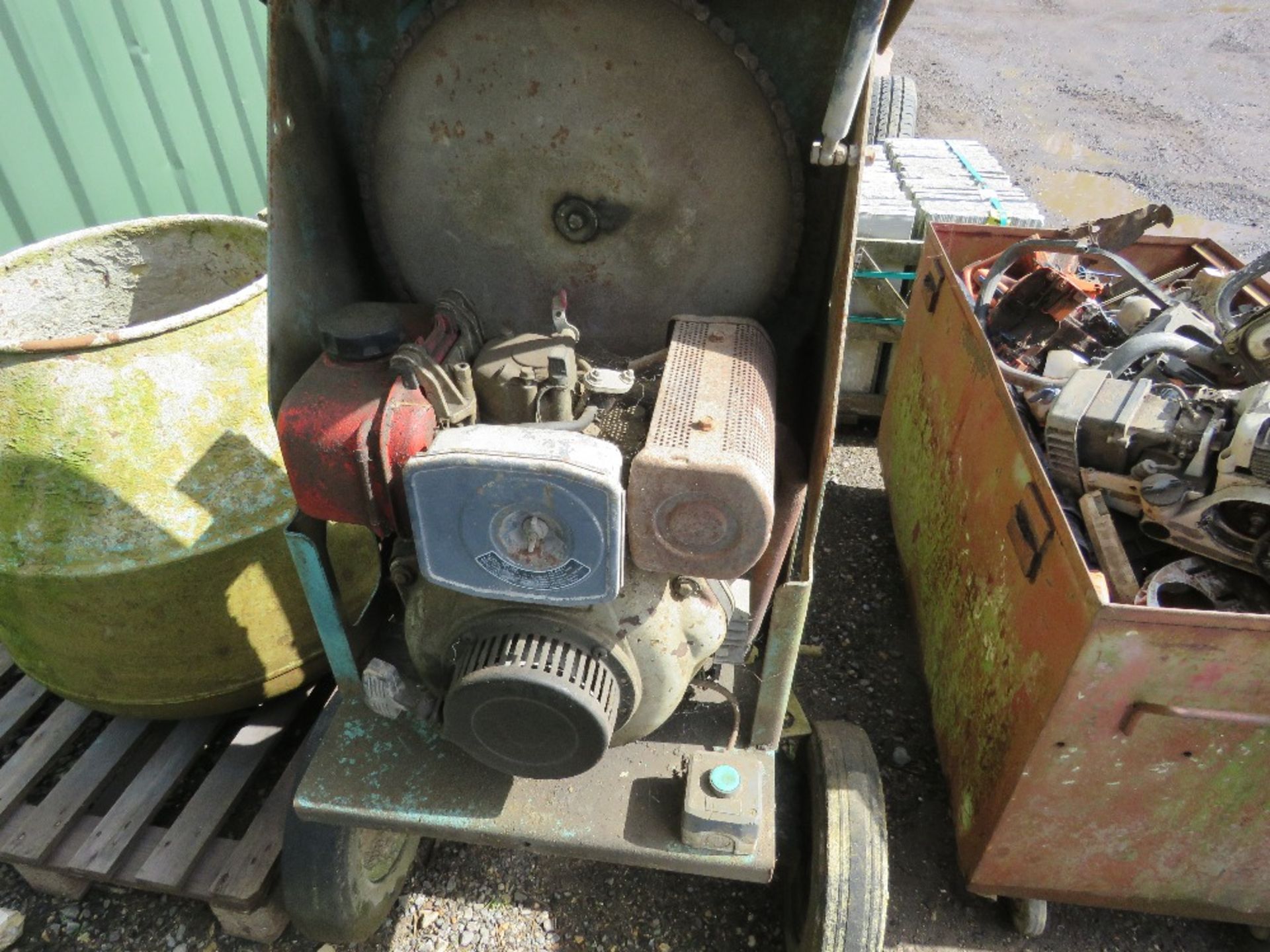 YANMAR DIESEL CEMENT MIXER, WITH DRUM DETACHED.