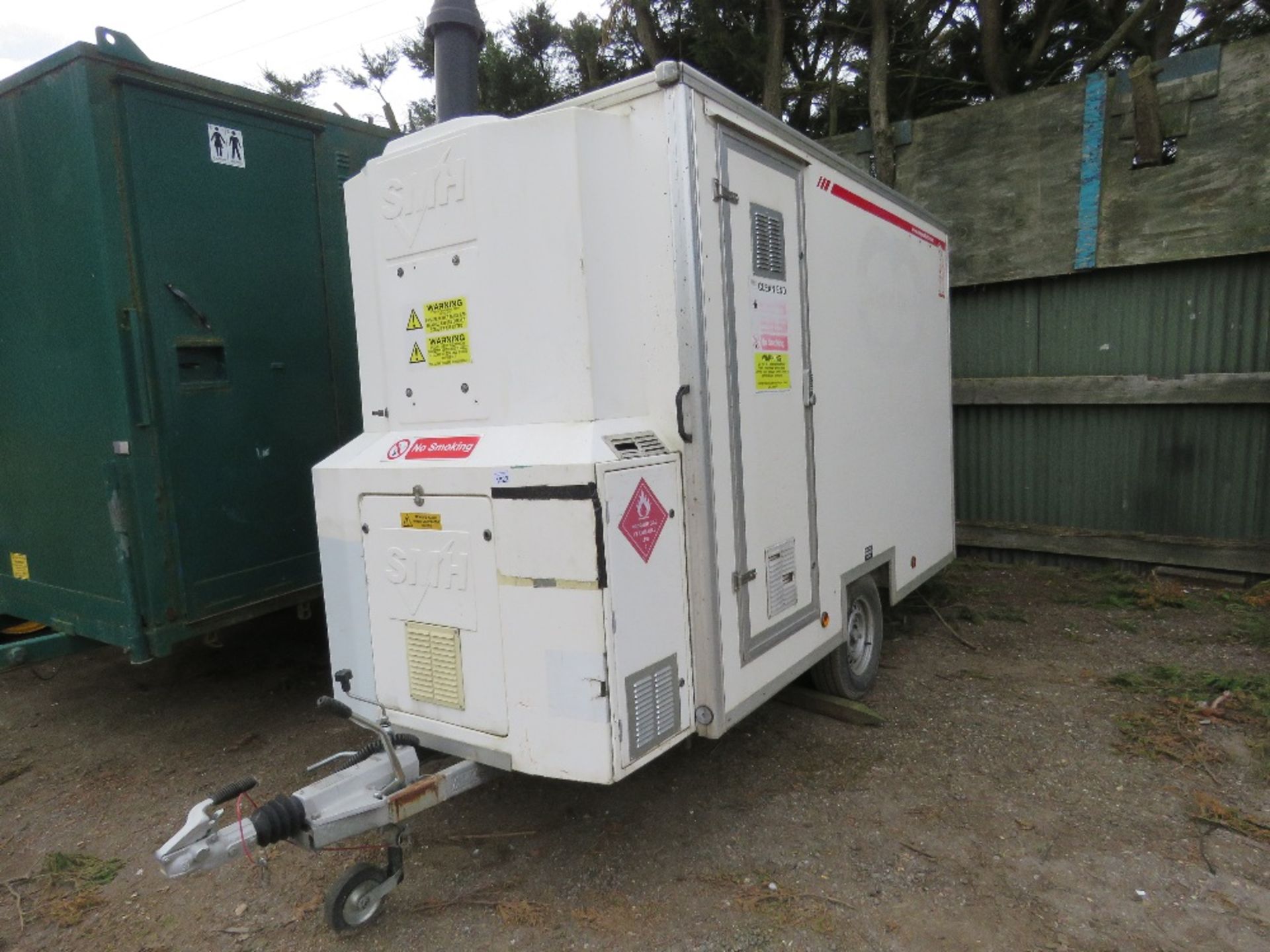 SMH DECONTAMINATION TRAILER, SINGLE AXLED. 10FT BODY SIZE APPROX. WITH HONDA GAS/PETROL GENERATOR &