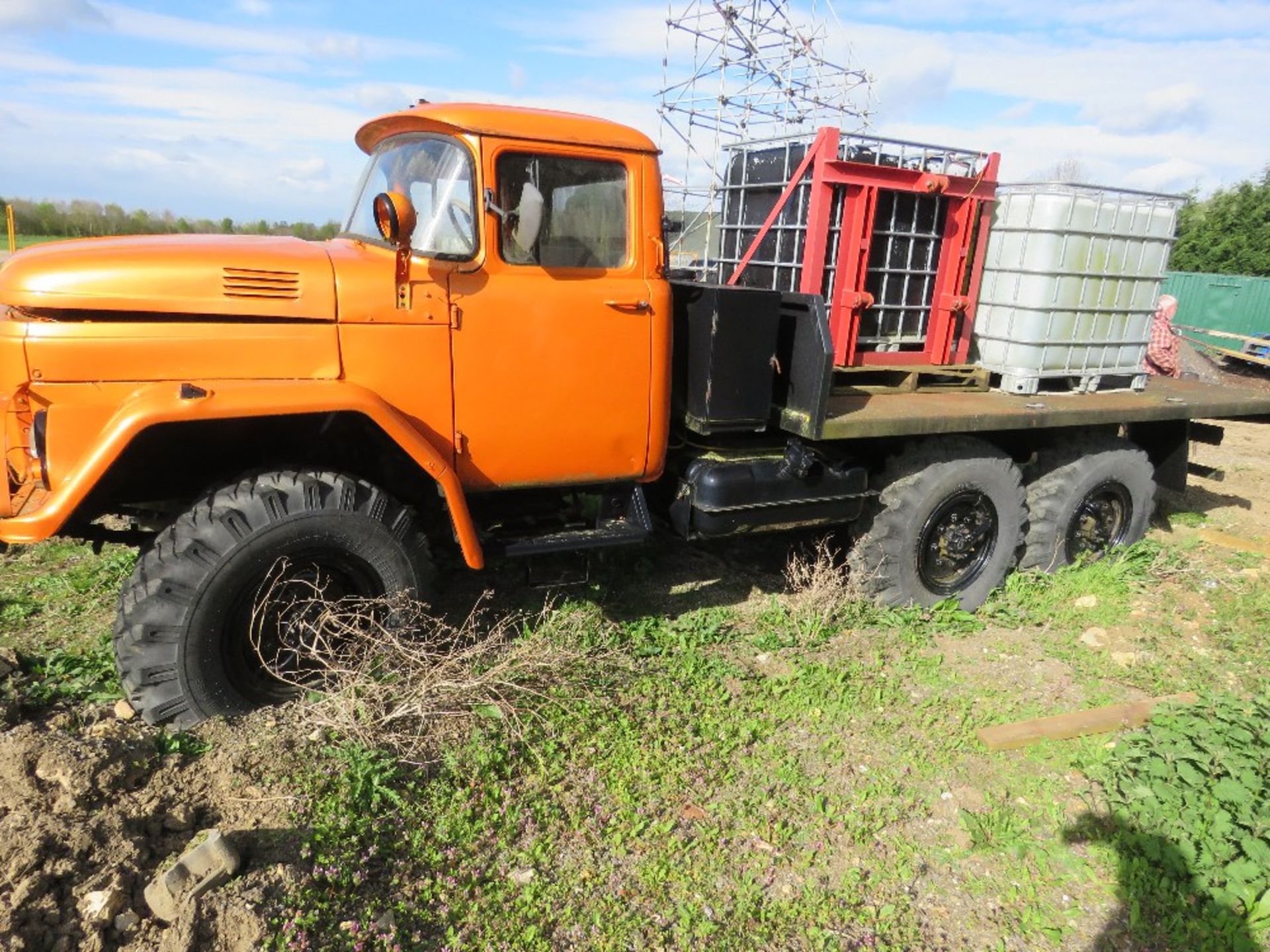 RUSSIAN ZIL 6X6 OFF ROAD FLAT BED LORRY. PETROL ENGINED. WAS RUNNING AND DRIVING 2 YEARS AGO BUT PA