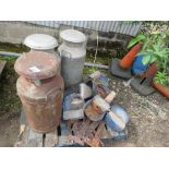 3 X MILK CHURNS, DRINKERS AND OLD HINGES......THIS LOT IS SOLD UNDER THE AUCTIONEERS MARGIN SCHEME,