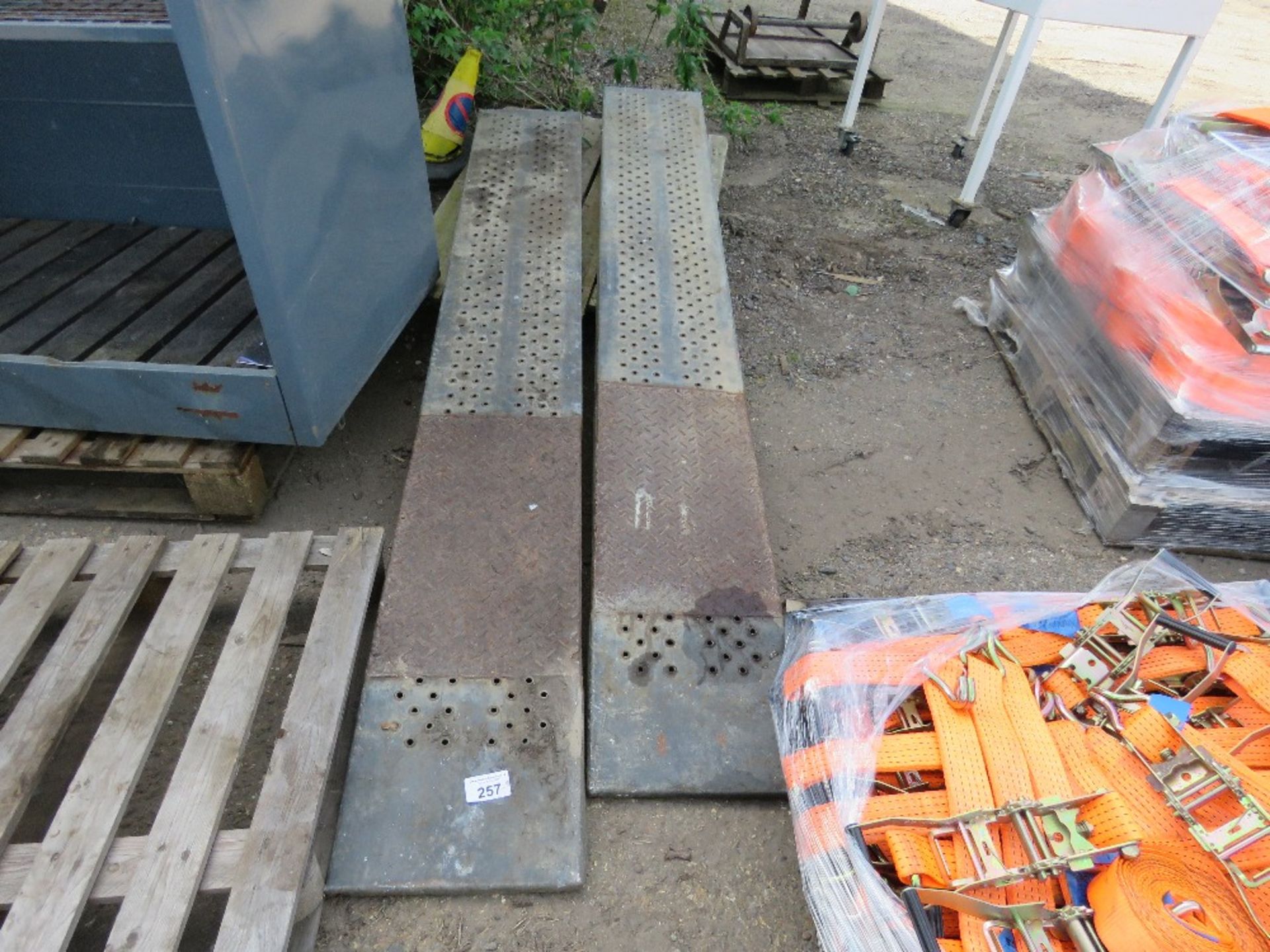 PAIR OF STEEL LOADING RAMPS 8FT LENGTH APPROX.