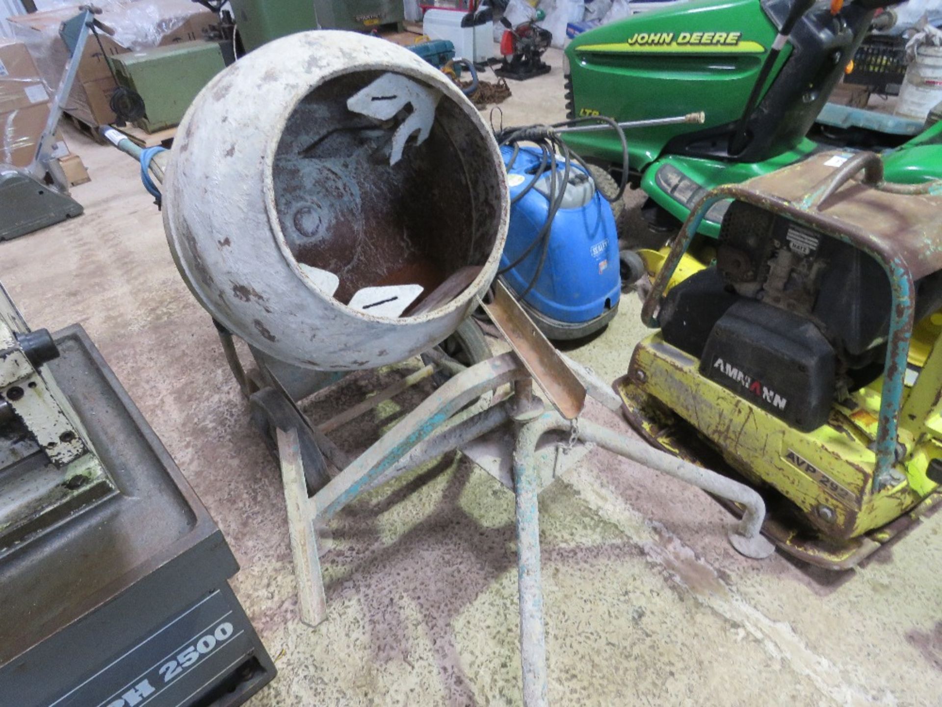 CEMENT MIXER WITH STAND, 240VOLT POWERED.....THIS LOT IS SOLD UNDER THE AUCTIONEERS MARGIN SCHEME, T