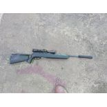 AIR RIFLE WITH SILENCER AND TELESCOPIC SIGHT, BREAK BARREL COCKING TYPE.....THIS LOT IS SOLD UNDER