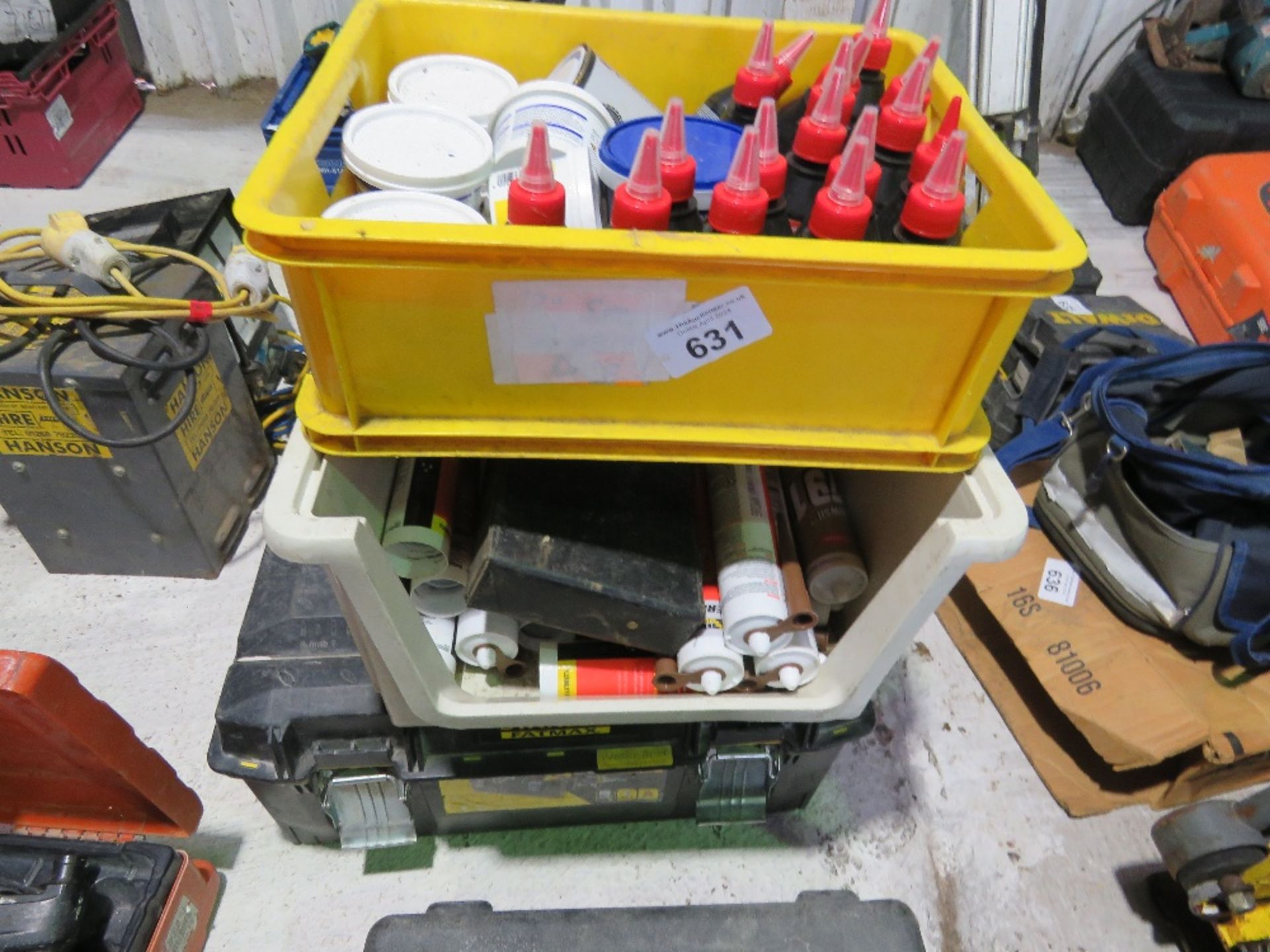 3 X BOXES CONTAINING WOODWORM TREATMENT, MASTIC ETC.....THIS LOT IS SOLD UNDER THE AUCTIONEERS MARGI