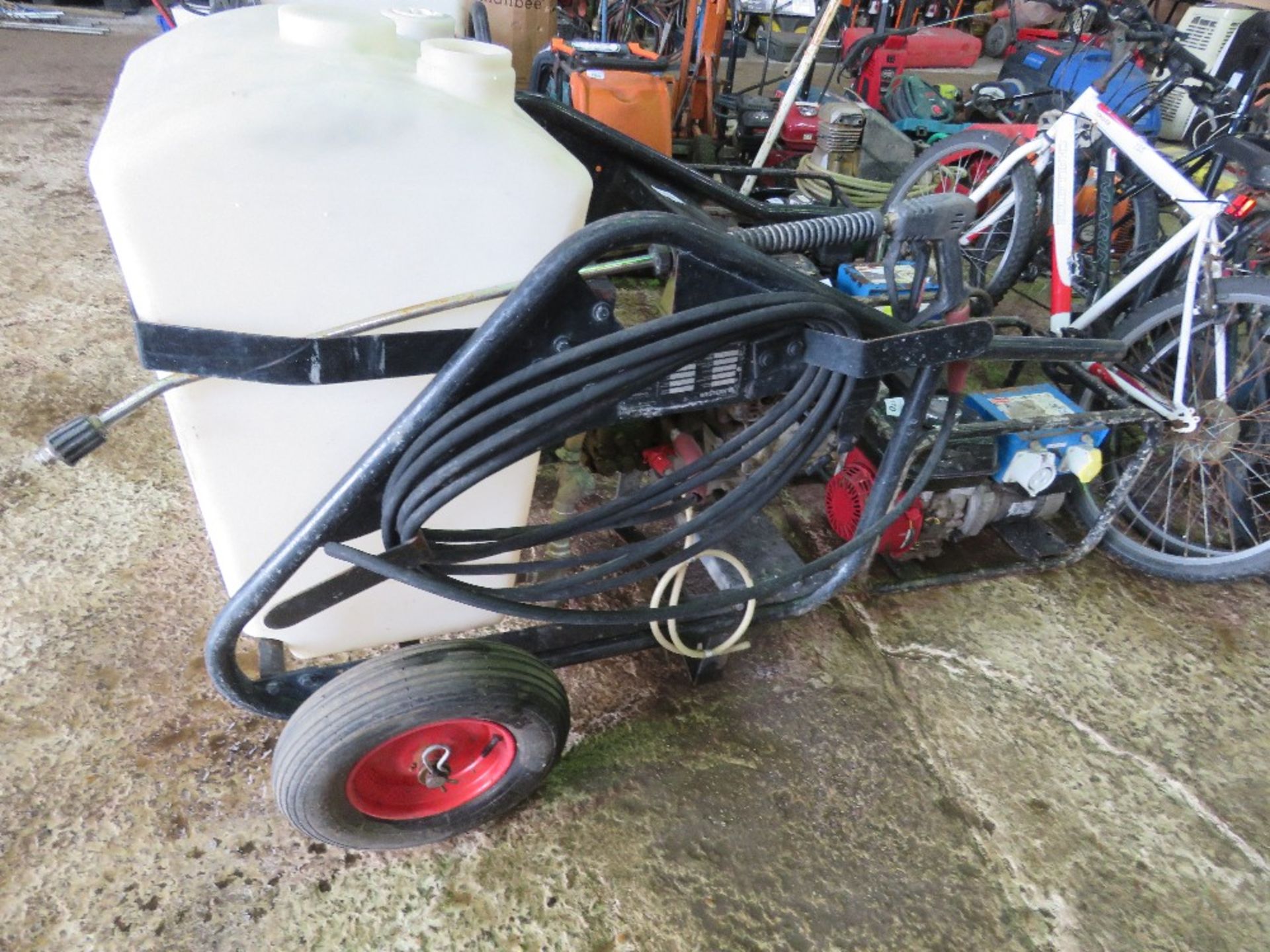 WESTERN PT105 HONDA ENGINED PRESSURE WASHER BARROW WITH HONDA ENGINE, HOSE AND LANCE.