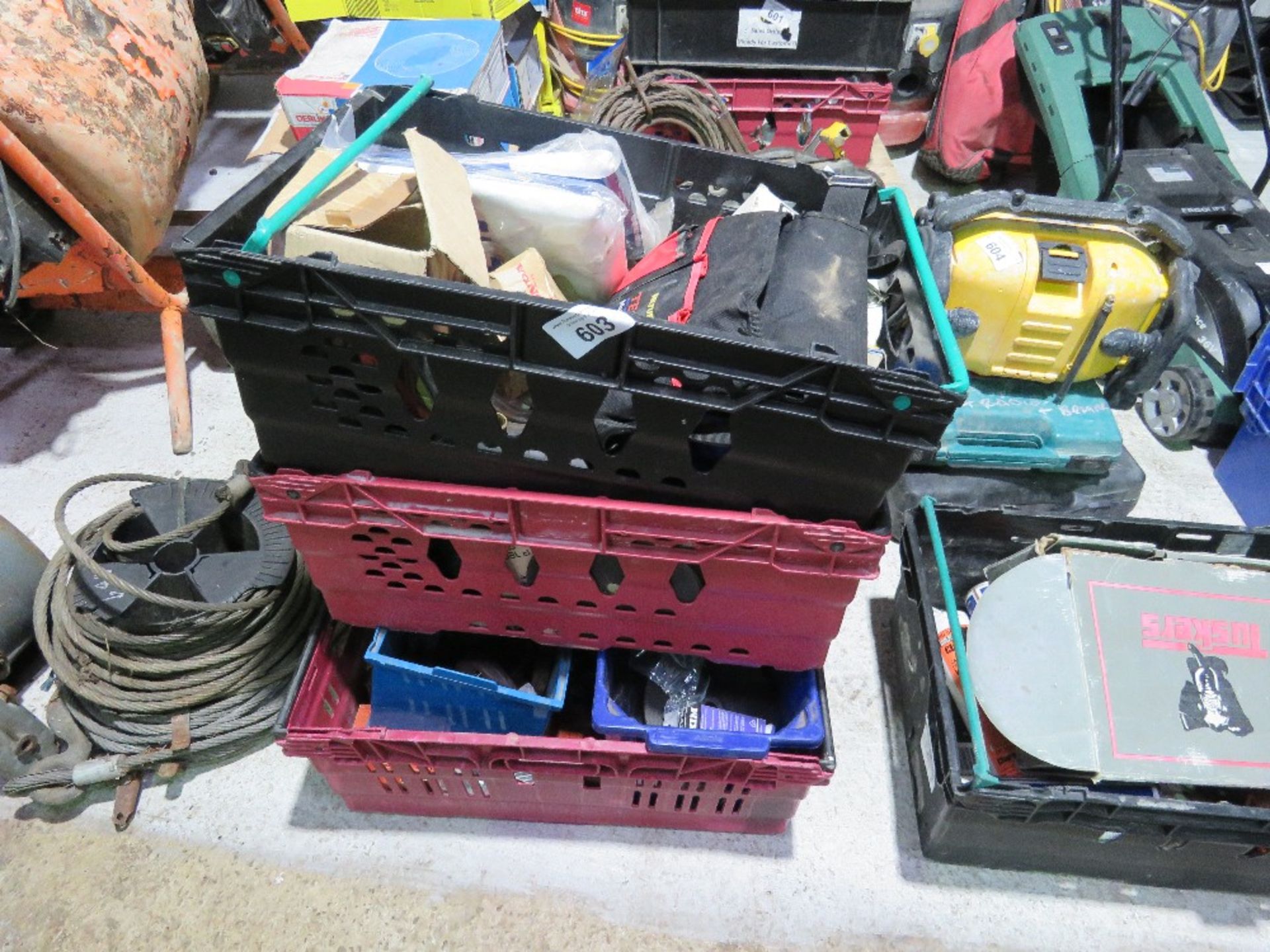 QUANTITY OF FIXINGS, TOOLS ETC, 5NO BOXES.....THIS LOT IS SOLD UNDER THE AUCTIONEERS MARGIN SCHEME,