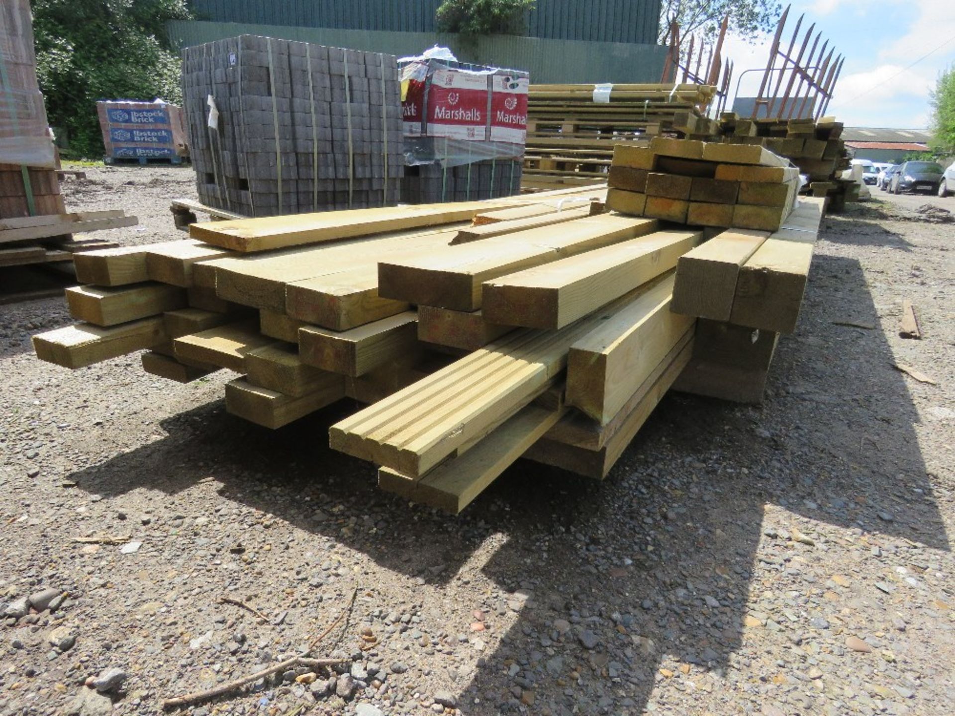 2 X BUNDLES OF TREATED FENCING TIMBERS, POSTS AND BOARDS AS SHOWN, 5-12FT LENGTH APPROX.