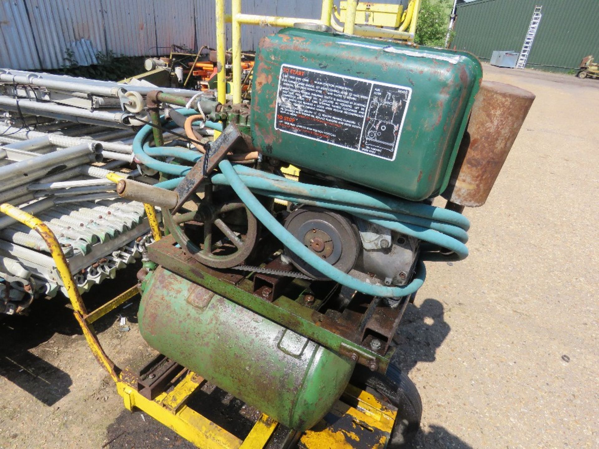 OLD DIESEL ENGINED COMPRESSOR ON WHEELS.....THIS LOT IS SOLD UNDER THE AUCTIONEERS MARGIN SCHEME, TH - Image 4 of 8