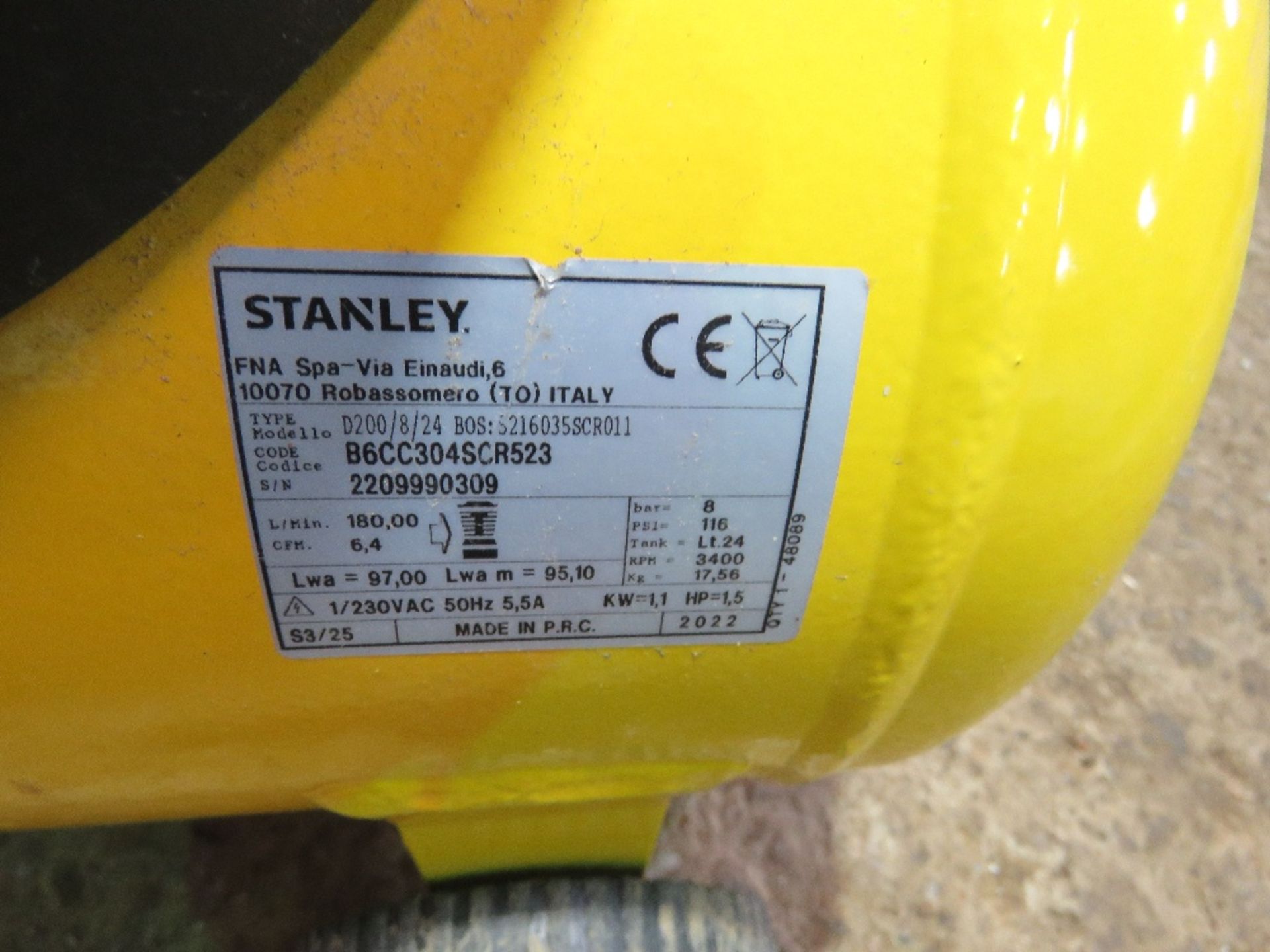 STANLEY 240VOLT POWERED COMPRESSOR.....THIS LOT IS SOLD UNDER THE AUCTIONEERS MARGIN SCHEME, THEREFO - Image 3 of 4