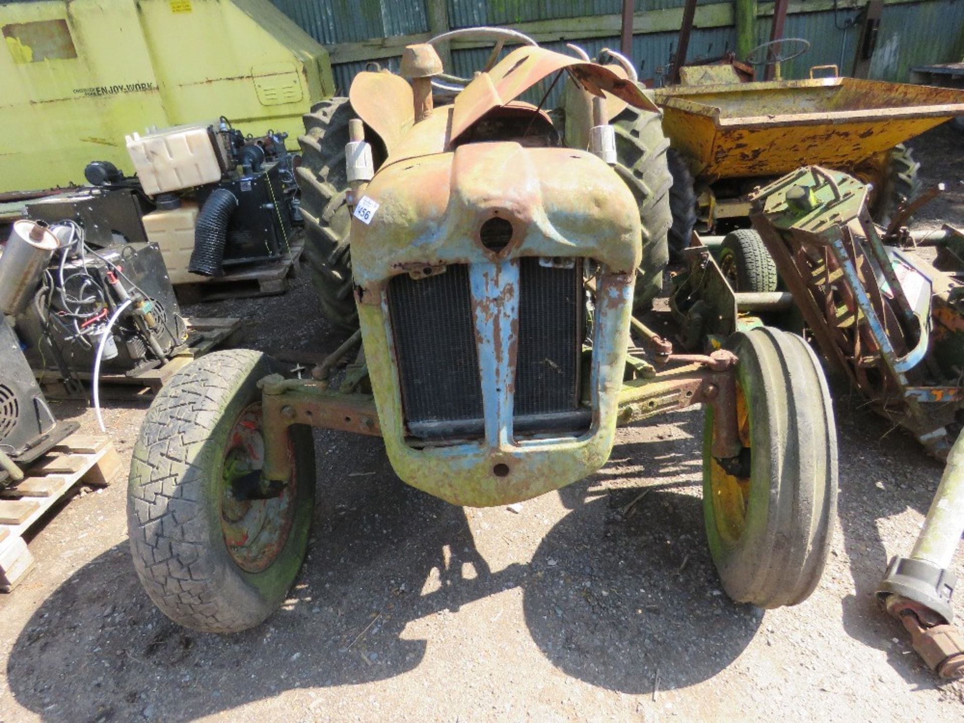 FORDSON DEXTA TRACTOR WITH LOADER FRAME AND BRACKETS. UNUSED CONDITION UNKNOWN. MAY BE INCOMPLETE (I