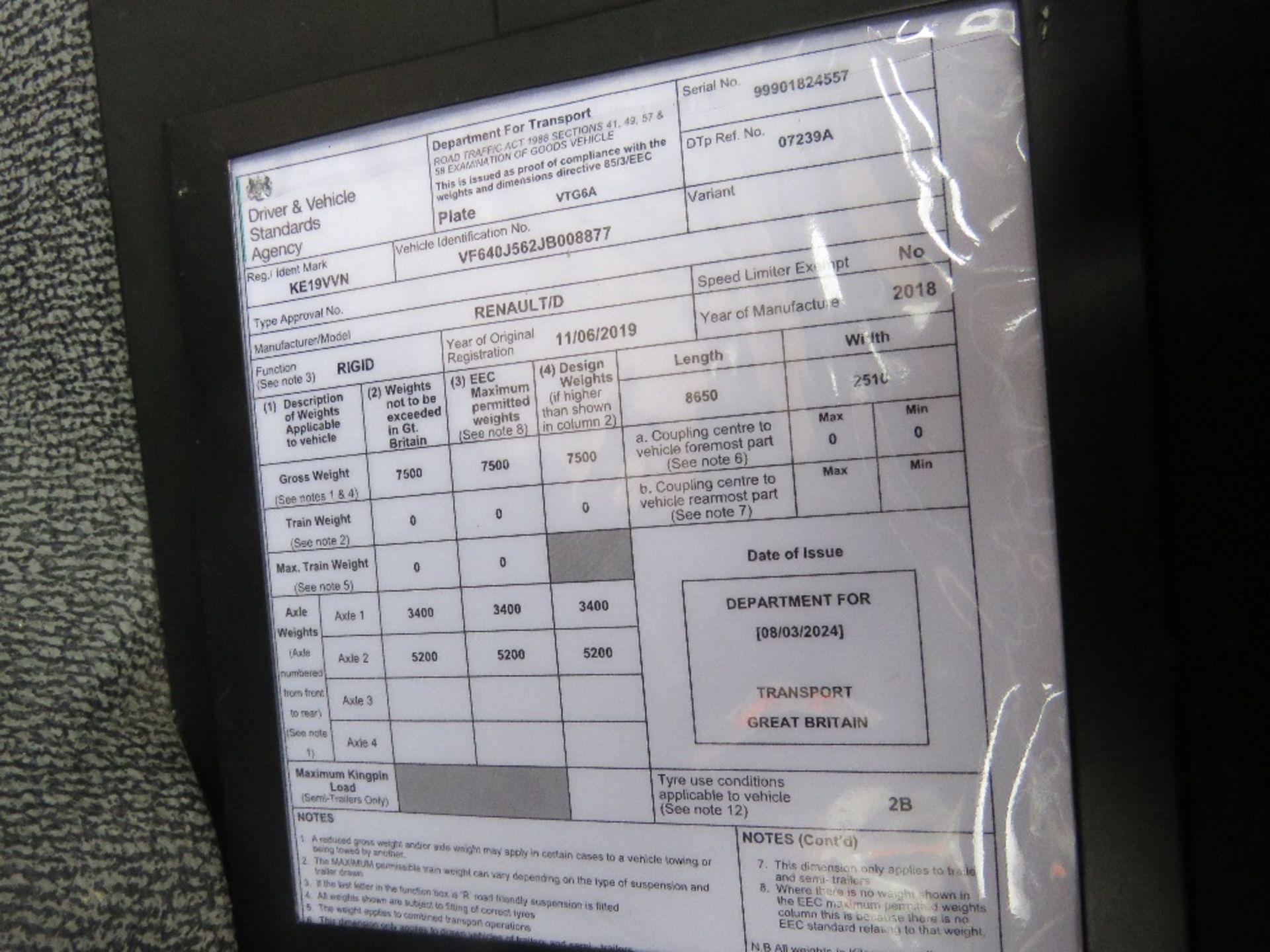 RENAULT D75 BOX LORRY REG:KE19 VVN. 7500KG RATED, DIRECT FROM LOCAL COMPANY WHO ARE SELLING DUE TO A - Image 16 of 16