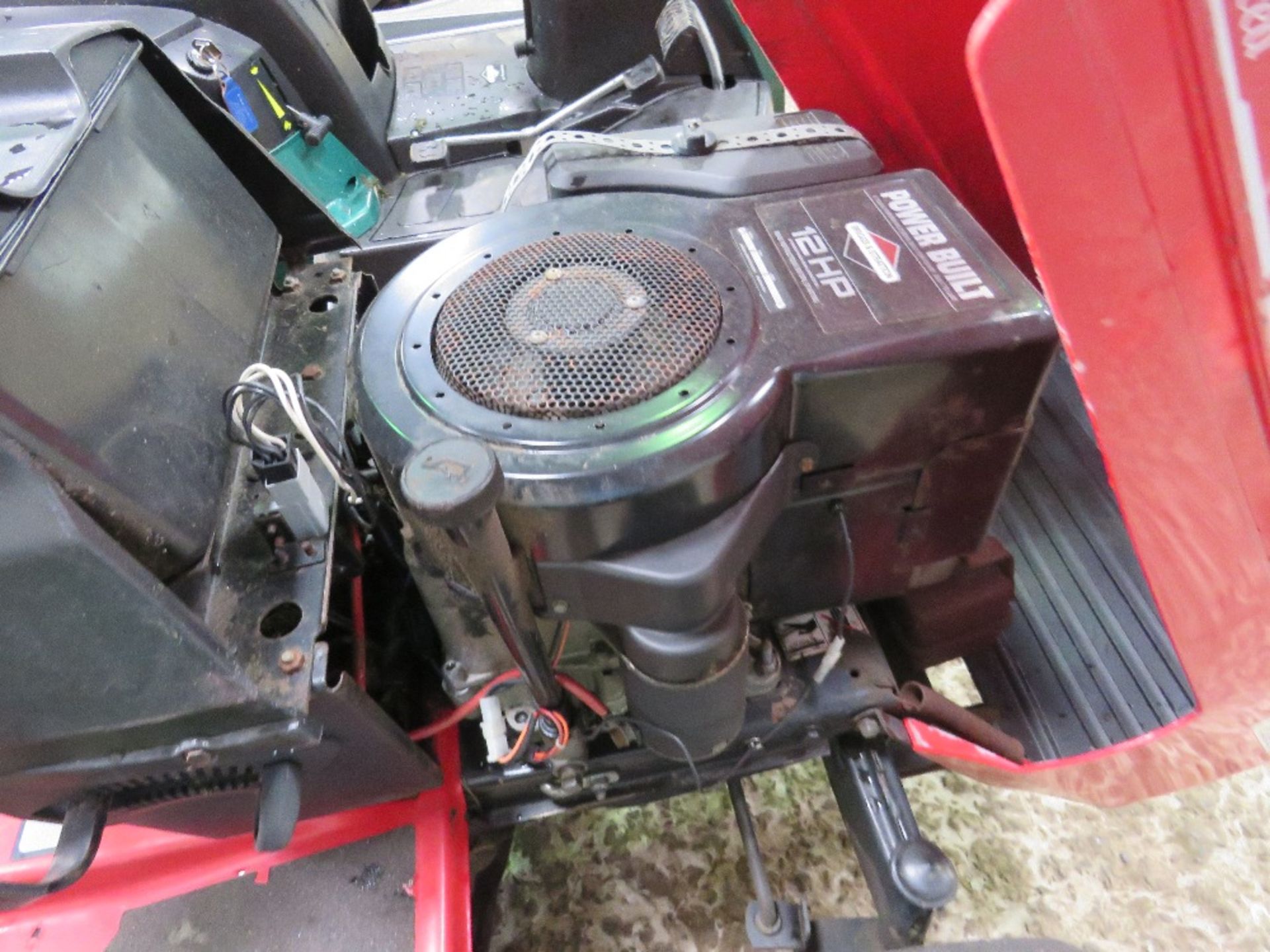 RALLY 12HP RIDE ON MOWER. WHEN BRIEFLY TESTED WAS SEEN TO RUN AND MOWERS ENGAGED. - Image 7 of 7