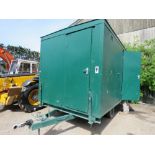 SINGLE AXLED TOWED TOILET BLOCK 12FT X 7FT APPROX. COMPRISES SINGLE WC WITH SINK FOR LADIES, GENTS H