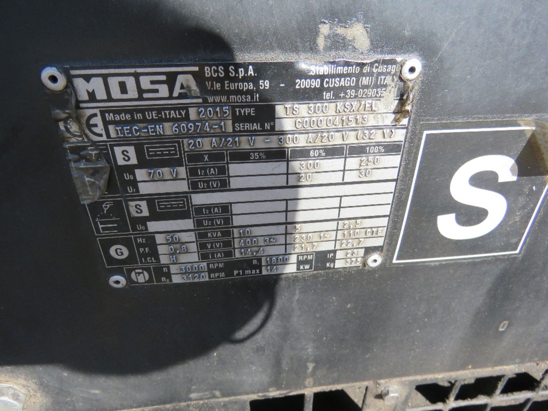 MOSA TS300 BARROW GENERATOR. WHEN TESTED WAS SEEN TO RUN AND SHOWED POWER. DIRECT FROM LOCAL COMPANY - Image 7 of 7