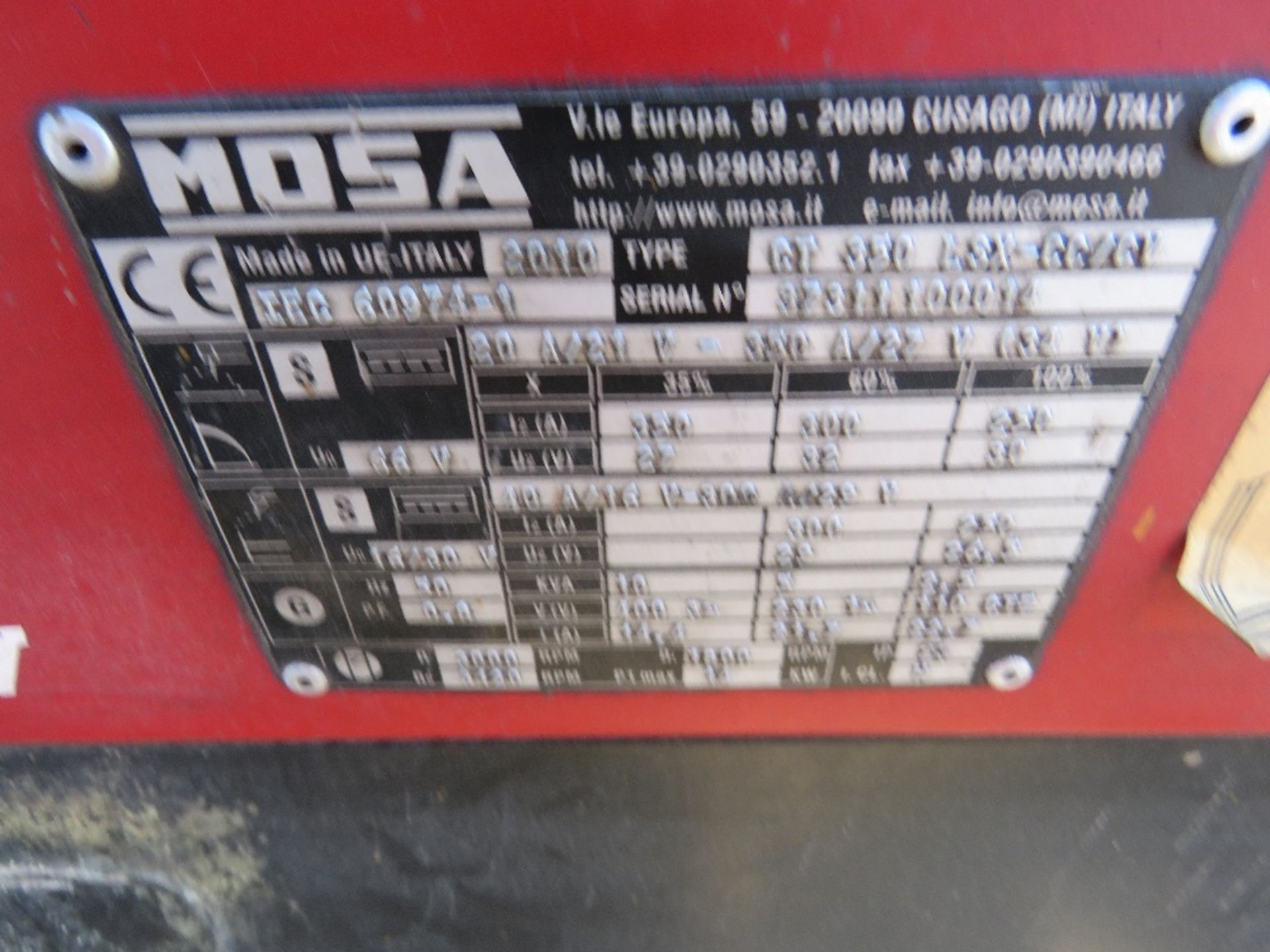MOSA CT350 BARROW GENERATOR. WHEN TESTED WAS SEEN TO RUN. DIRECT FROM LOCAL COMPANY. - Image 4 of 7