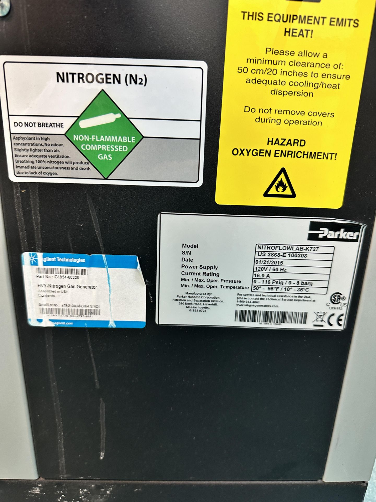 2015 Parker Mobile Nitrogen Gas Generator For LC/MS Nitroflowlab-K727 - Image 3 of 4