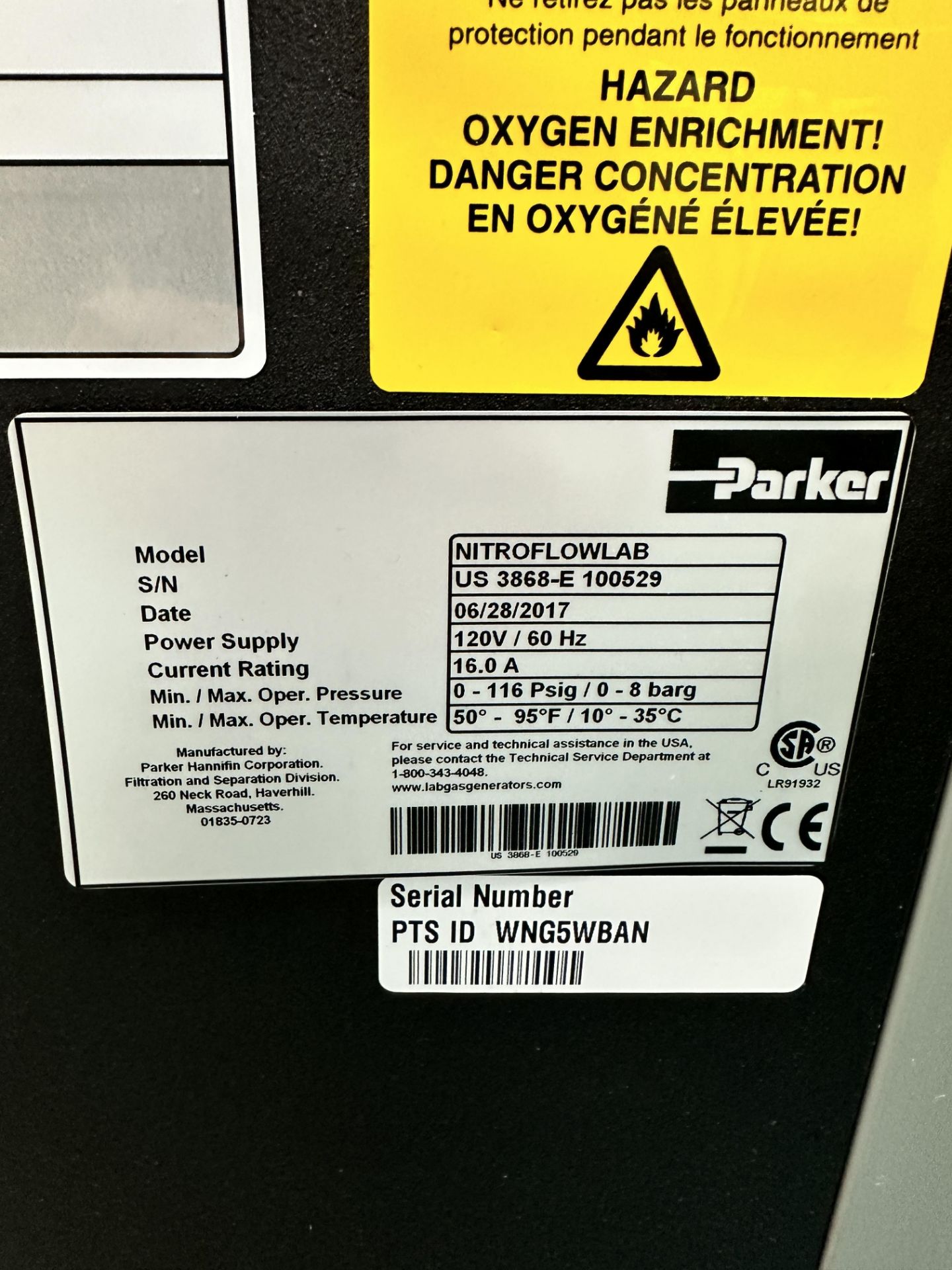 2017 Parker Mobile Nitrogen Gas Generator For LC/MS Nitroflowlab - Image 3 of 4