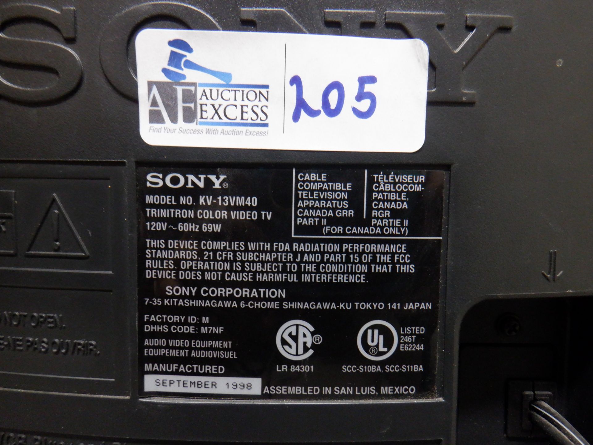 SONY KV-13VM40 TRINITRON COLOR VIDEO TV - Image 3 of 3