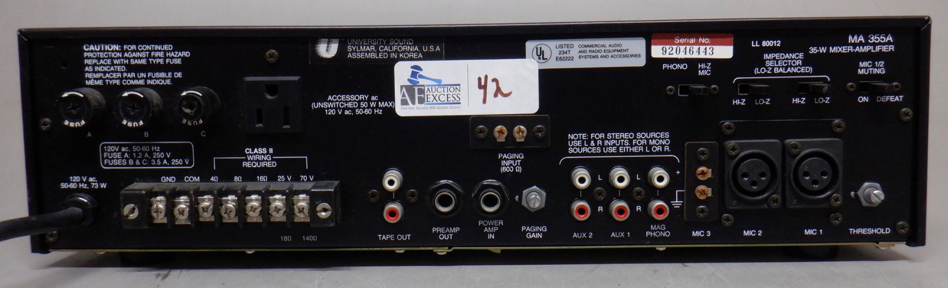 UNIVERSITY SOUND MA355A MIXER AMP - Image 2 of 2