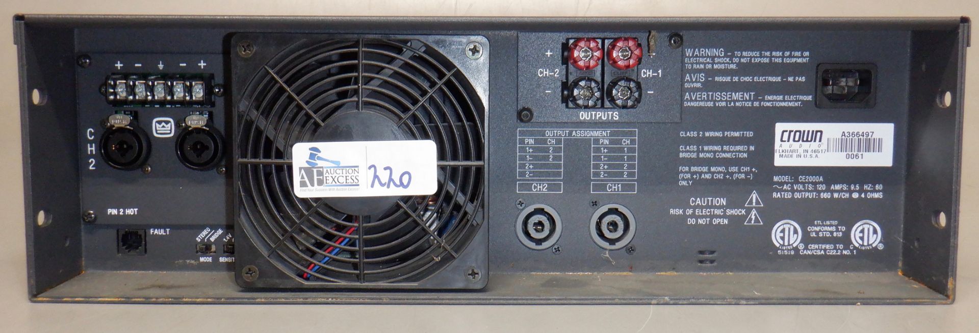 CROWN CE2000 POWER AMP - Image 3 of 3