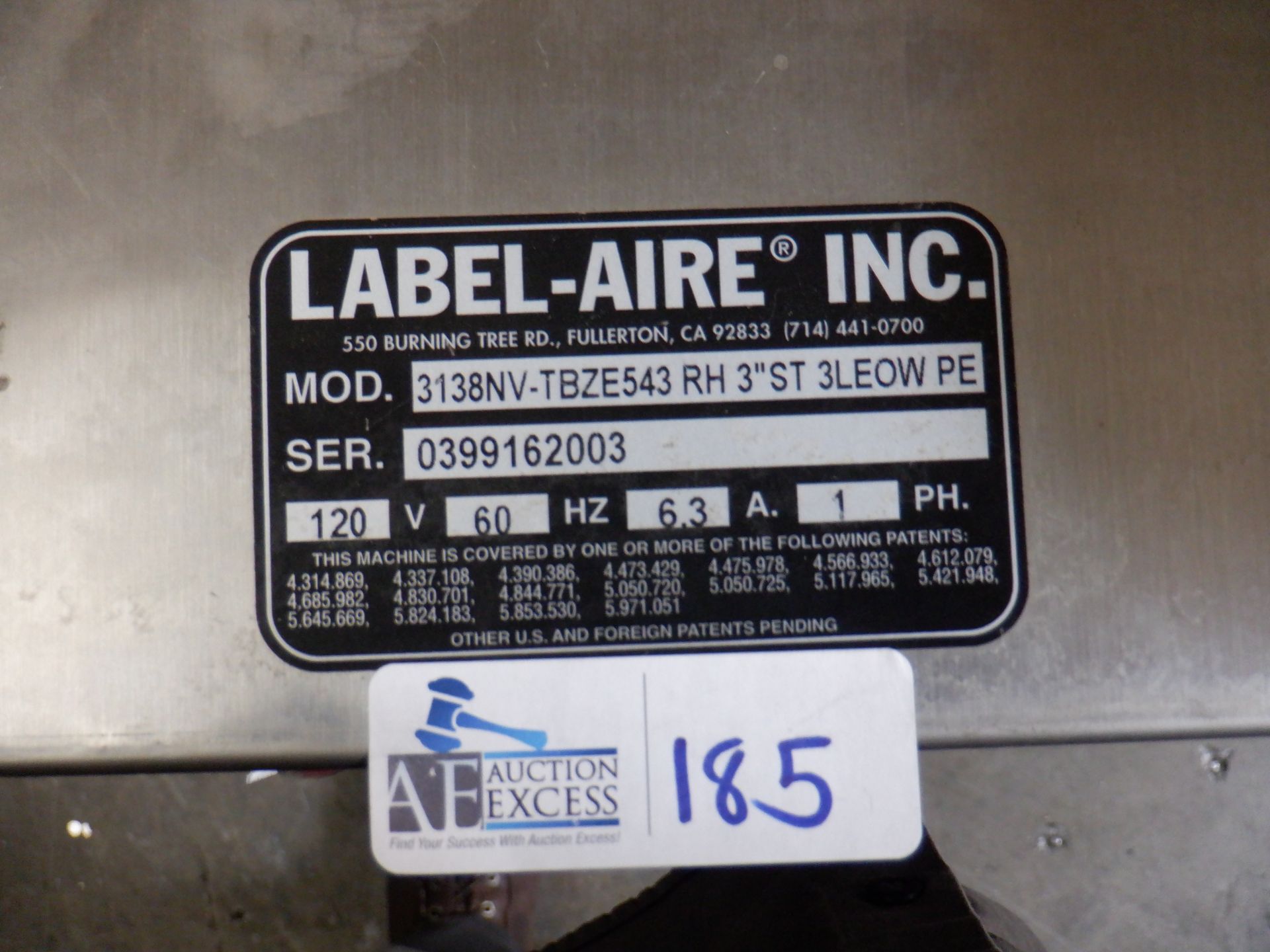 LABEL-AIRE MODEL 3138NV-TBZE543 RH 3"ST 3LEOW PE PARTS AND REPAIR - Image 6 of 10