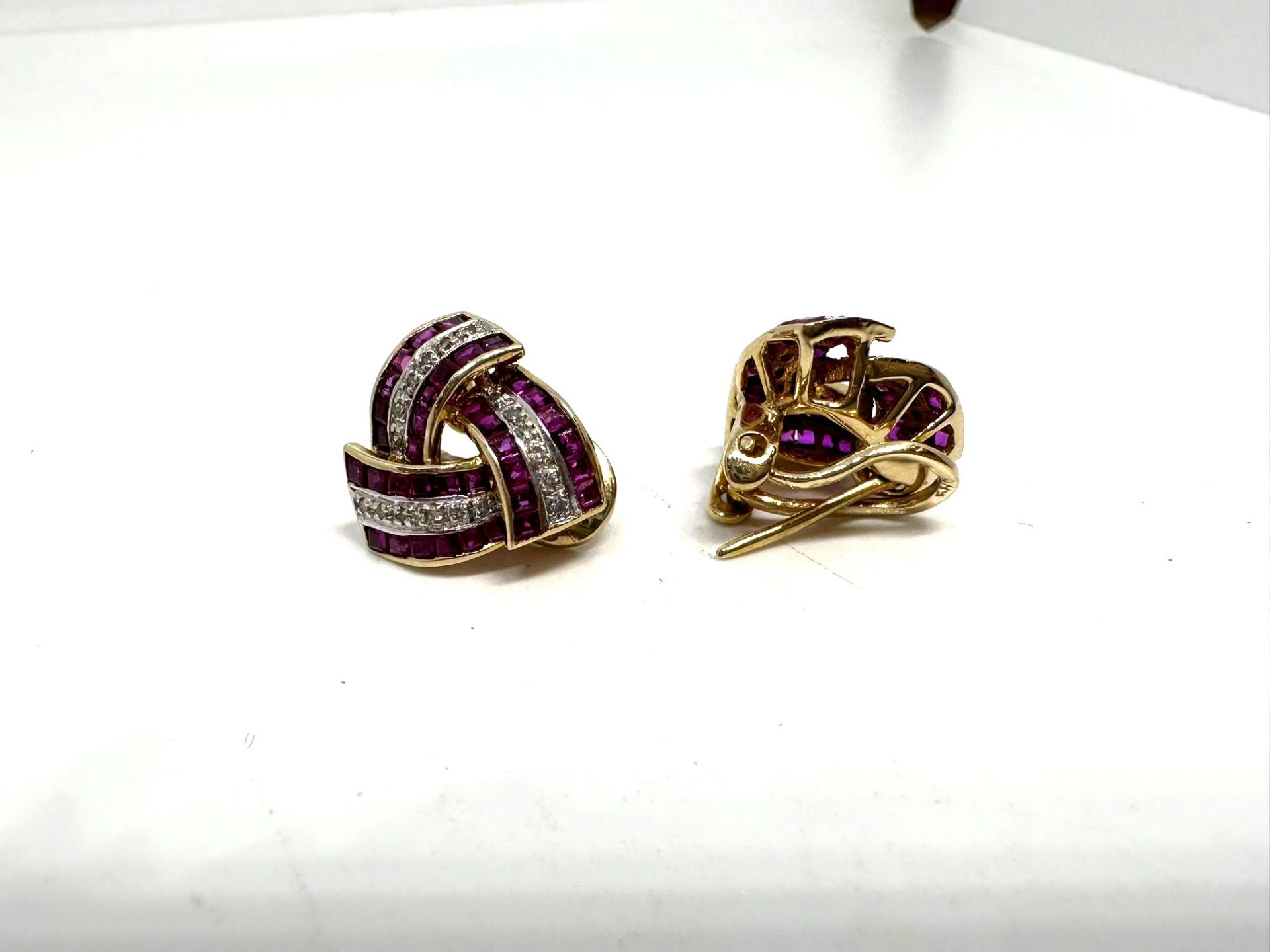 14ct gold ruby and diamond earrings - Image 2 of 4
