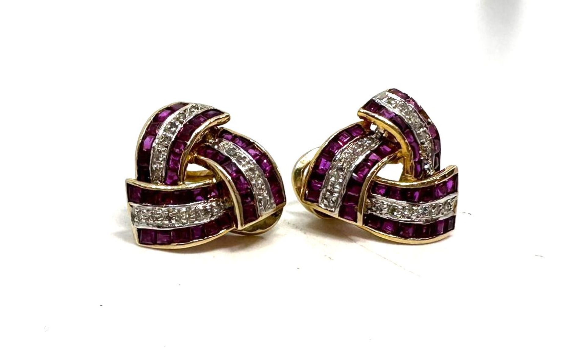 14ct gold ruby and diamond earrings - Image 3 of 4