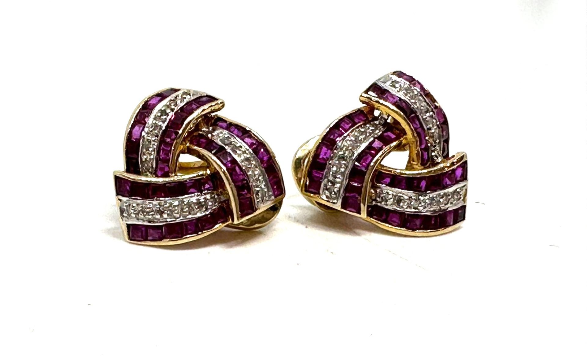14ct gold ruby and diamond earrings - Image 4 of 4