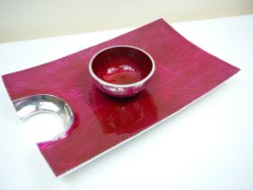 Polished aluminium and enamel crudites dish