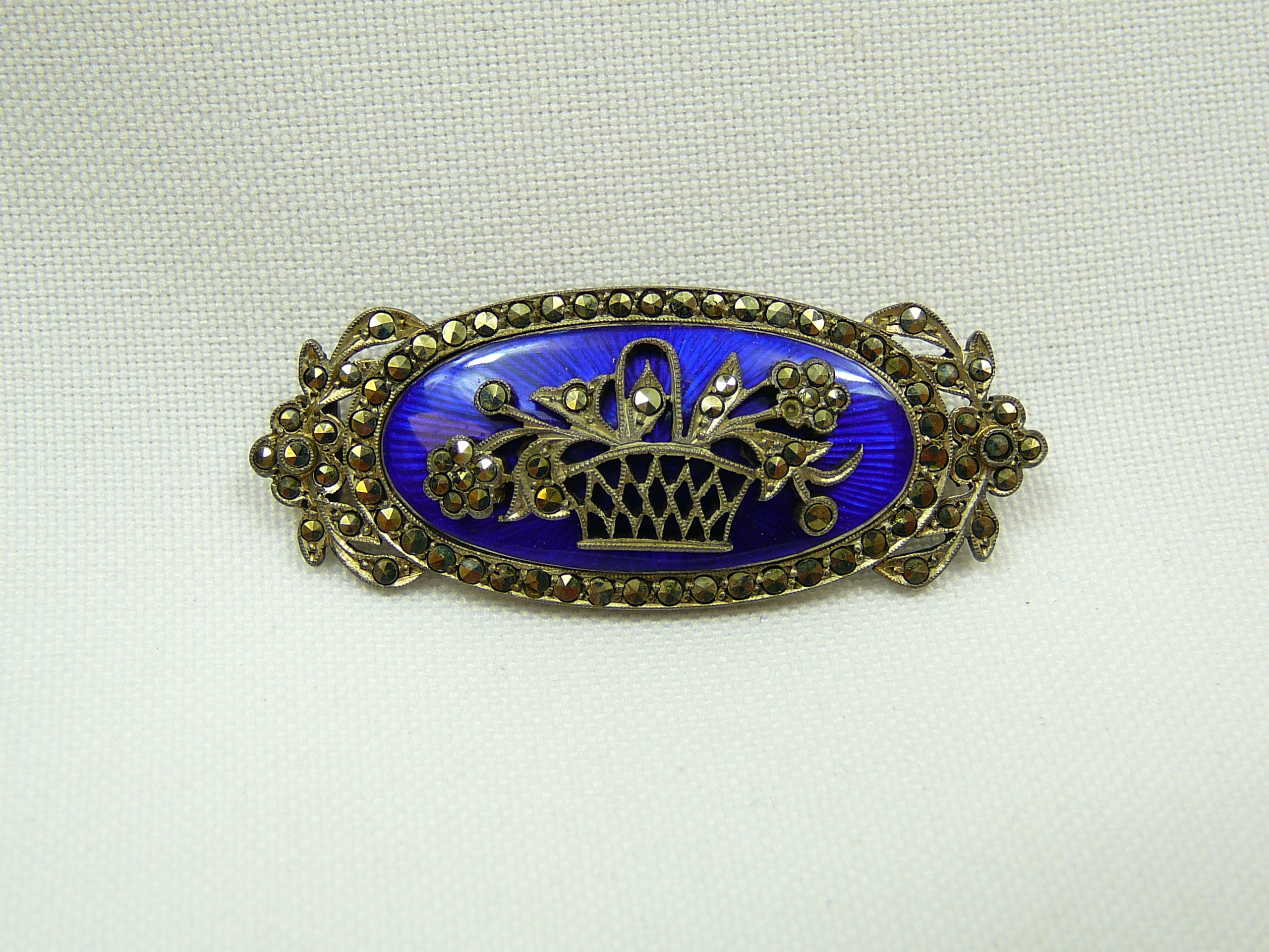 White Metal And Marcasite Enamelled Brooch