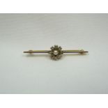 14 Carat Gold Pearl And Diamond Bar Brooch