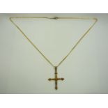 9 Carat Gold Decorative Cross Pendant On Chain