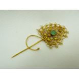 18 Carat Gold Emerald And Pearl Stick Pin