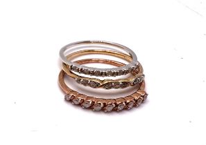 9ct three colour gold diamond stacking rings