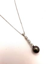 14ct white gold cultured pearl and diamond pendant & chain