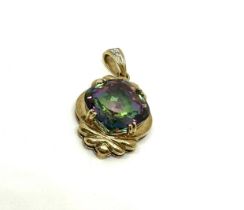 9ct gold mystic topaz and diamond pendant