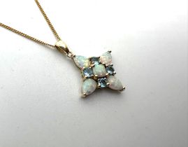 9ct gold opal and blue topaz pendant and chain