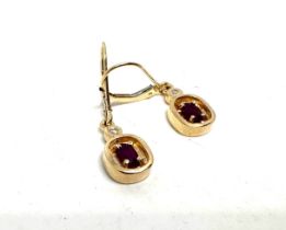 14ct gold ruby and diamond drop earrings