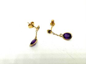 14ct gold amethyst and sapphire earrings