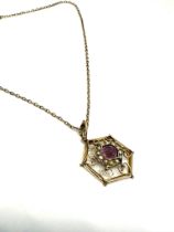 9ct gold amethyst and seed Pearl necklace