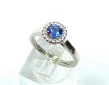 18ct white gold sapphire and diamond halo ring