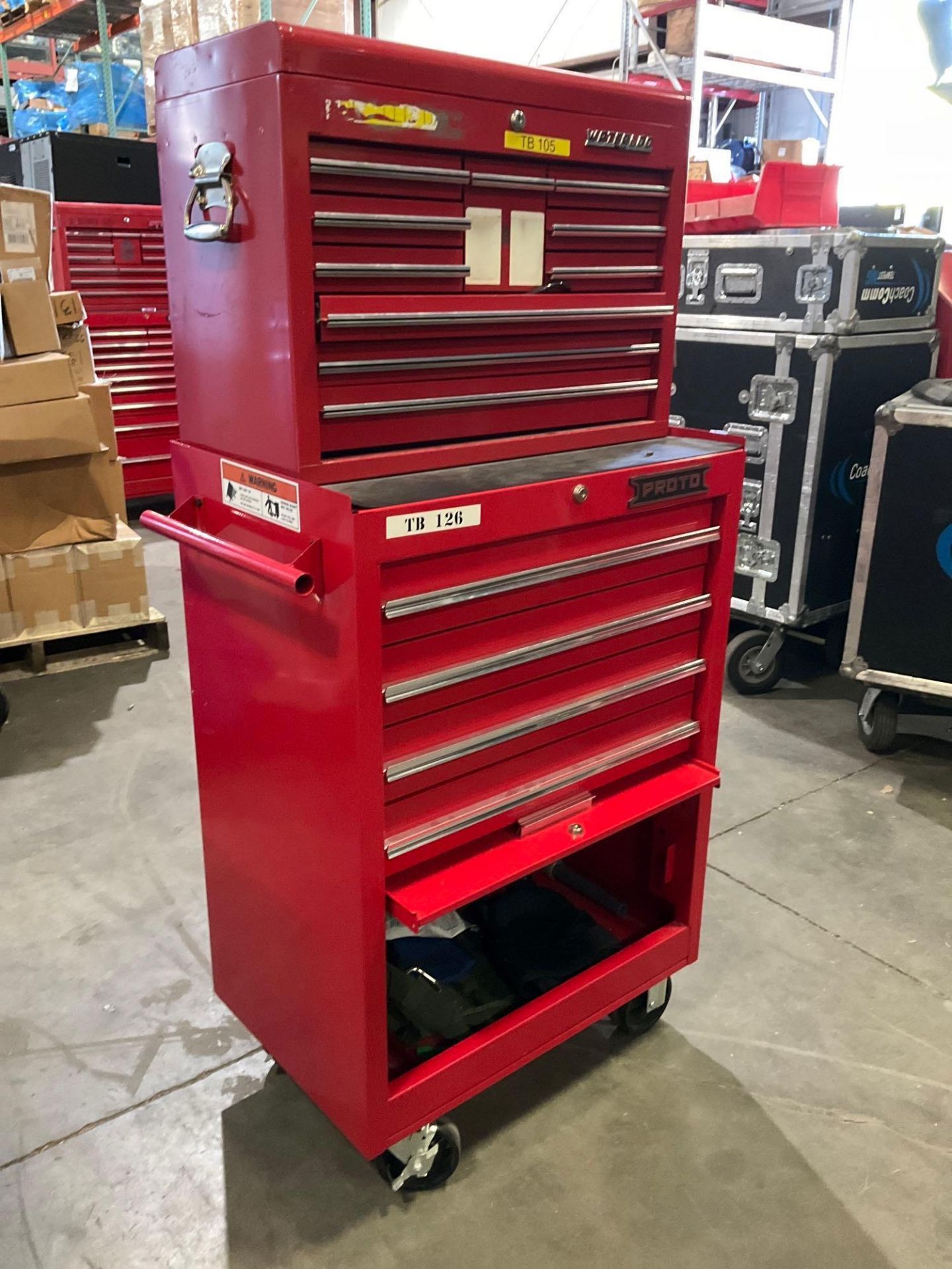 WATERLOO PROTO INDUSTRIAL PARTS CABINET / TOOL BOX ON WHEELS WITH CONTENTS , APPROX 30€ W x 18€ L - Image 2 of 16