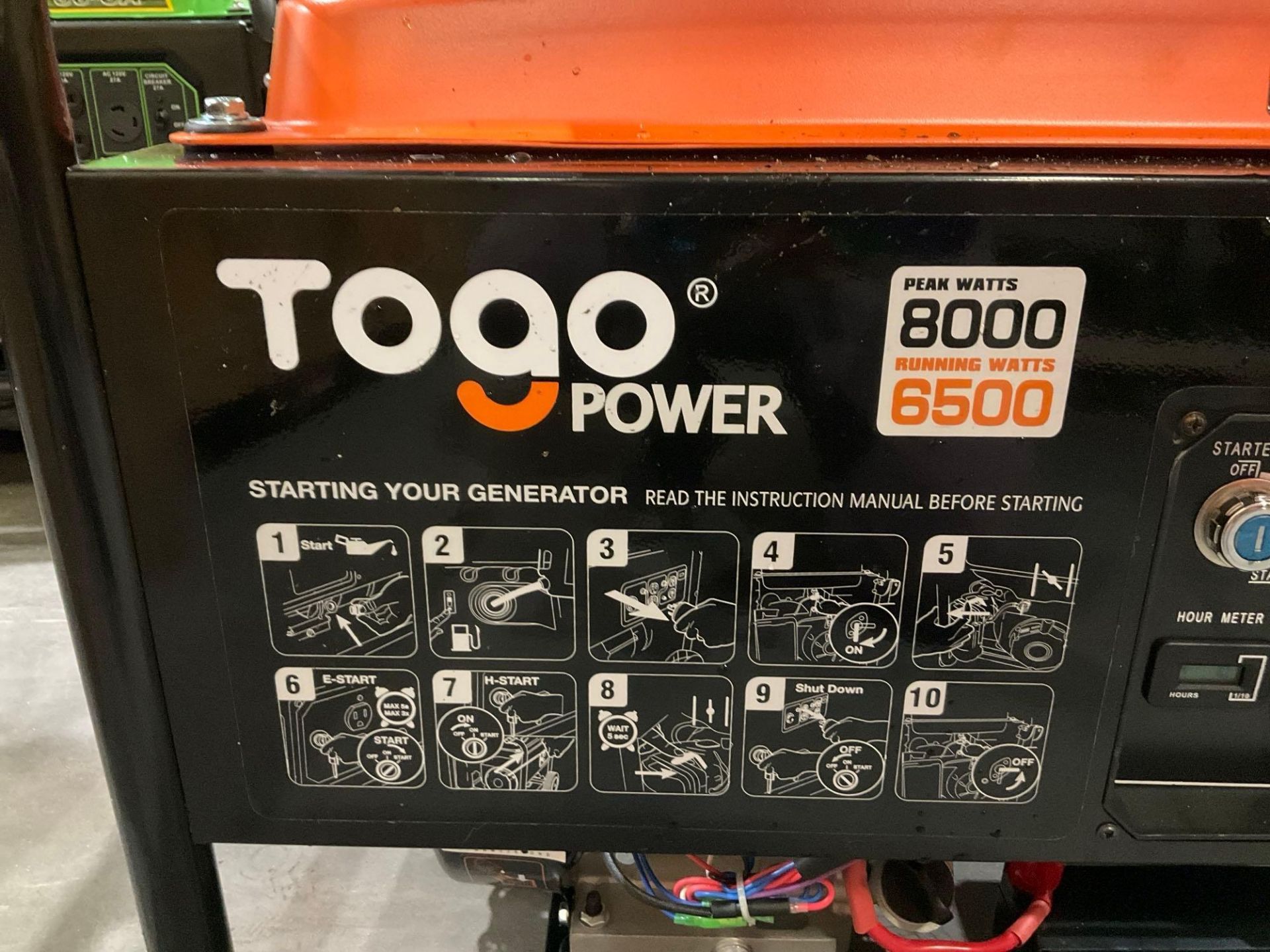 ( 1 ) UNUSED TOGO POWER 4-STROKE GAS GENERATOR MODEL GG8000, APPROX PEAK 8000W, APPROX RUNNING 65... - Image 7 of 10