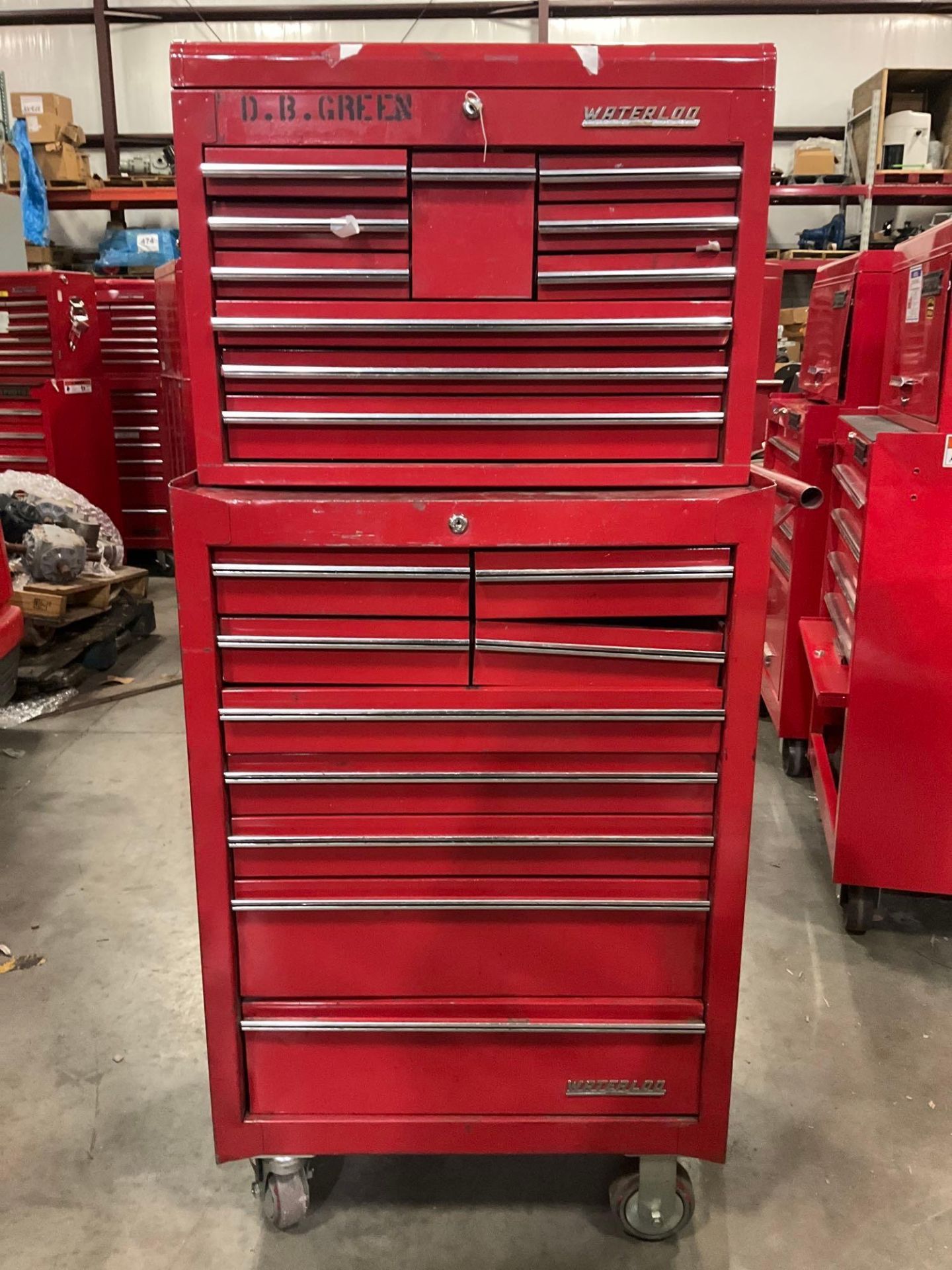 WATERLOO INDUSTRIAL PARTS CABINET / TOOL BOX ON WHEELS WITH CONTENTS , APPROX 30€ W x 18€ L x 5... - Bild 2 aus 10