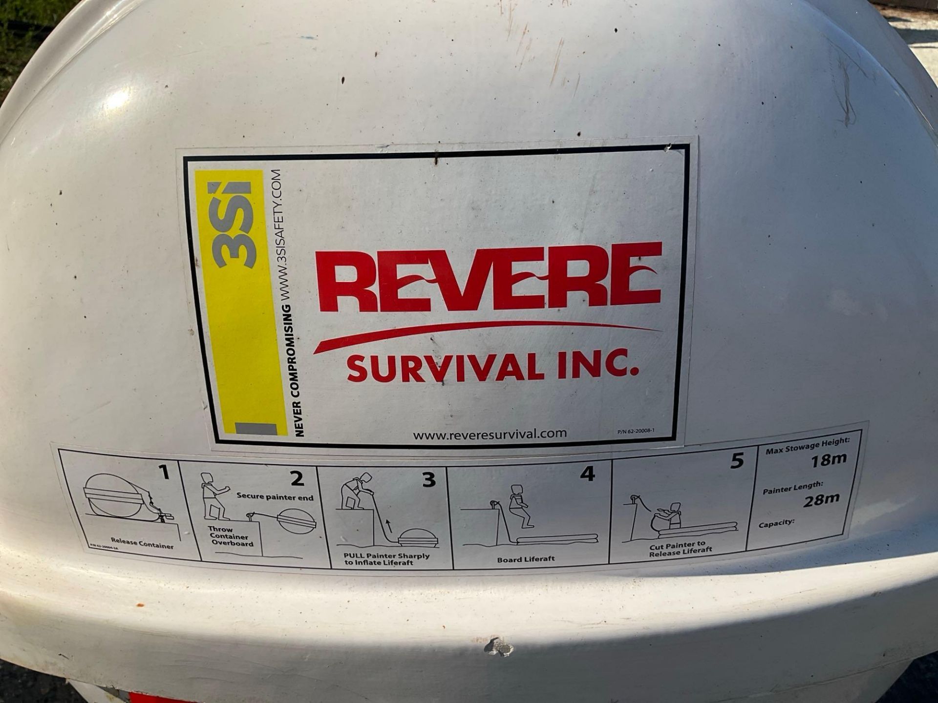 2018 REVERE SURVIVAL 3SI U.S.C.GAPPROVED THROW OVERBOARD LIFERAFT CO2 INFLATABLE MODEL SMLR-A I, ... - Image 5 of 12