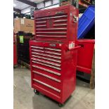 WATERLOO INDUSTRIAL PARTS CABINET / TOOL BOX ON WHEELS WITH CONTENTS , APPROX 30€ W x 18€ L x 6...