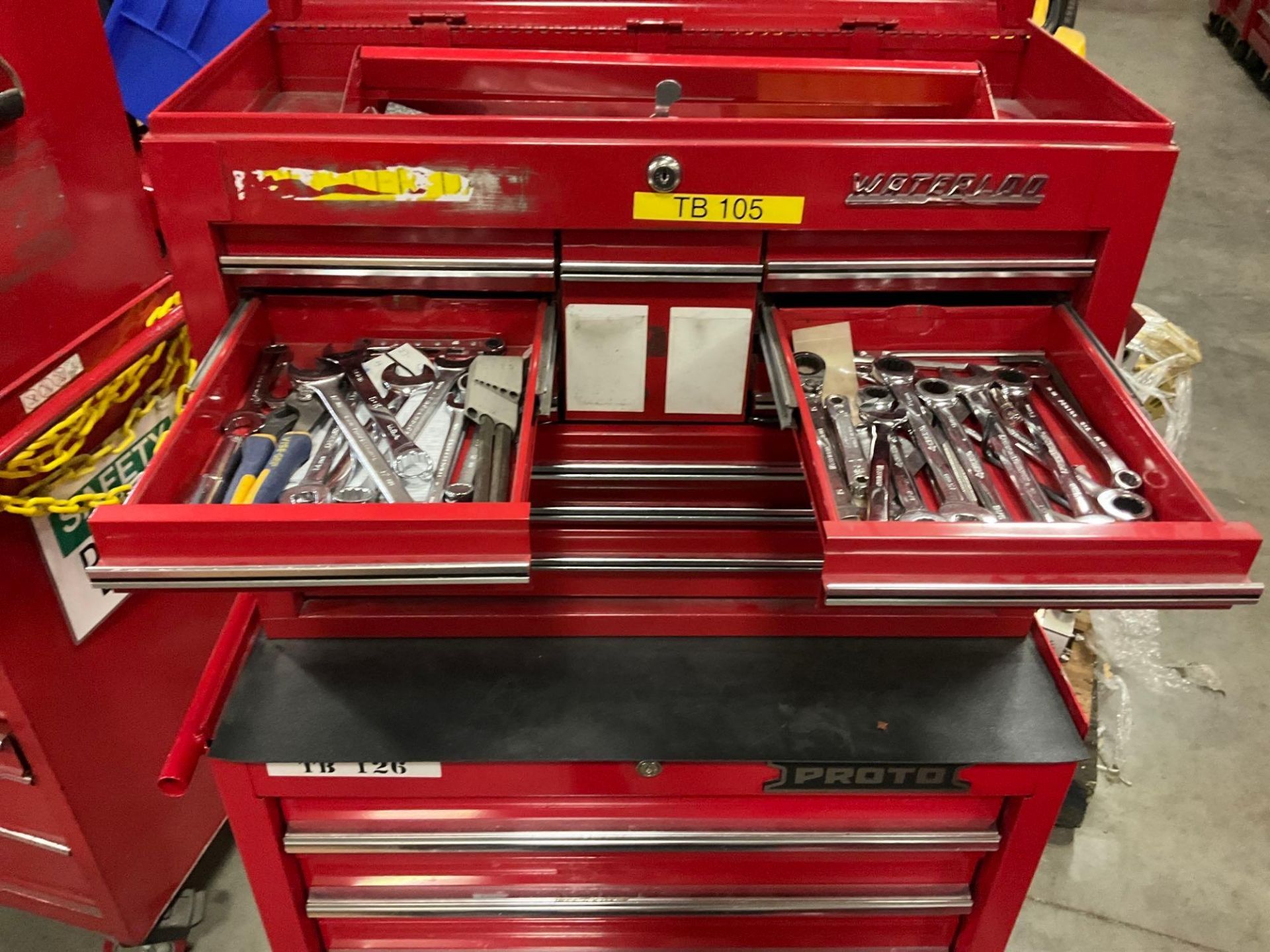 WATERLOO PROTO INDUSTRIAL PARTS CABINET / TOOL BOX ON WHEELS WITH CONTENTS , APPROX 30€ W x 18€ L - Image 8 of 16