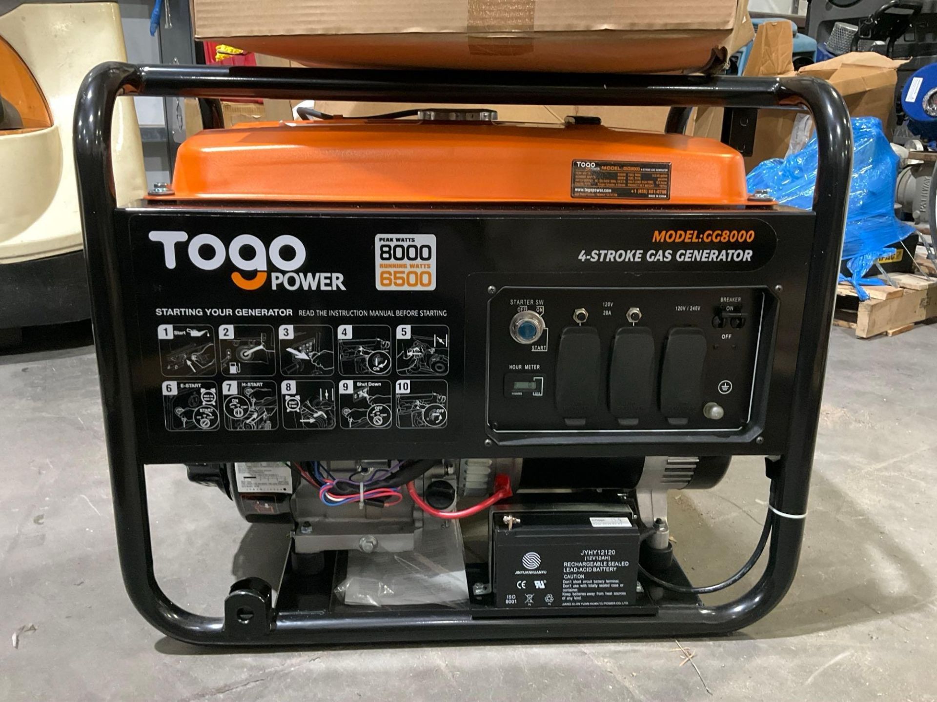 ( 1 ) UNUSED TOGO POWER 4-STROKE GAS GENERATOR MODEL GG8000, APPROX PEAK 8000W, APPROX RUNNING 65...